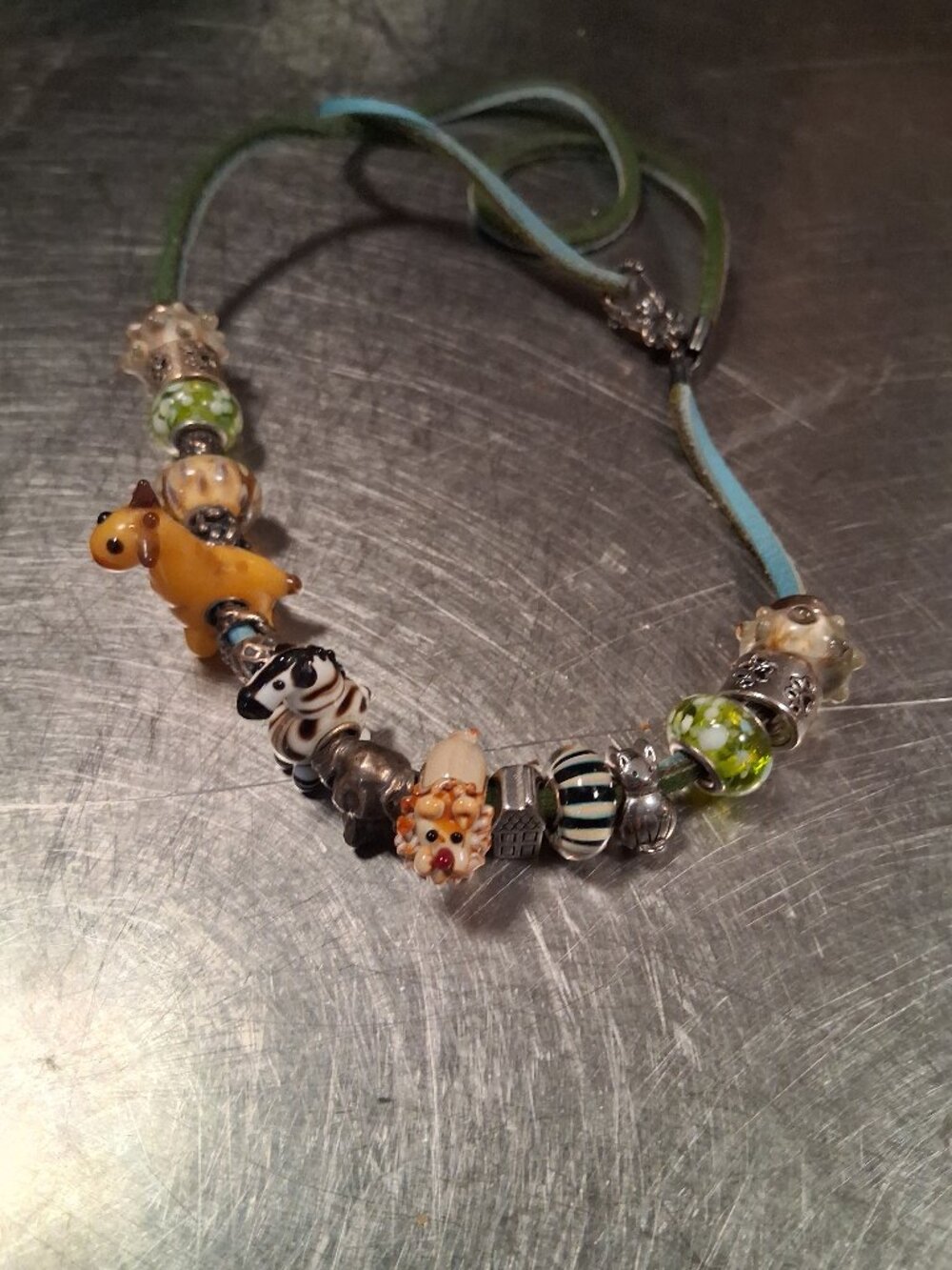 Trollbeads Green and Yellow Animal Charm Necklace